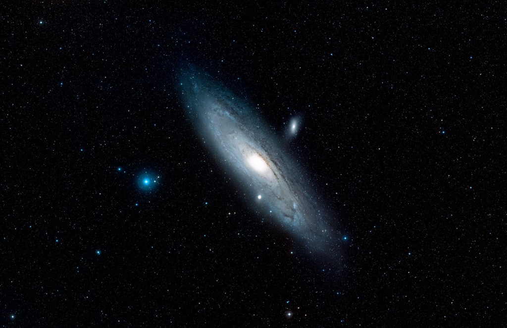 This image from the Digitized Sky Survey shows the area around the Andromeda galaxy — otherwise known as M31.